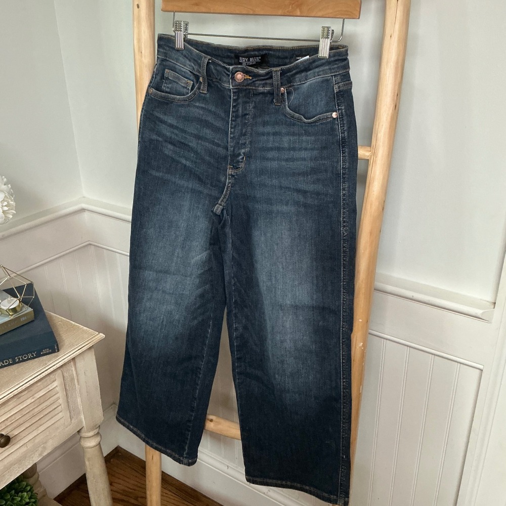 Judy Blue High Rise Wide Leg Crop Jeans Dark Wash Denim JB88876 DK Size 5/27